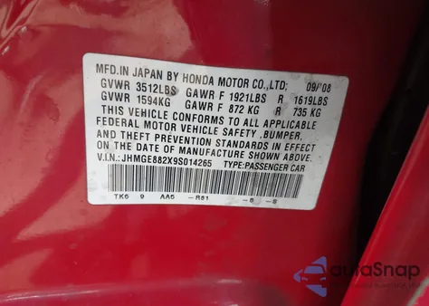 2009 Honda Fit z USA, uszkodzony, nr VIN JHMGE882X9S014265